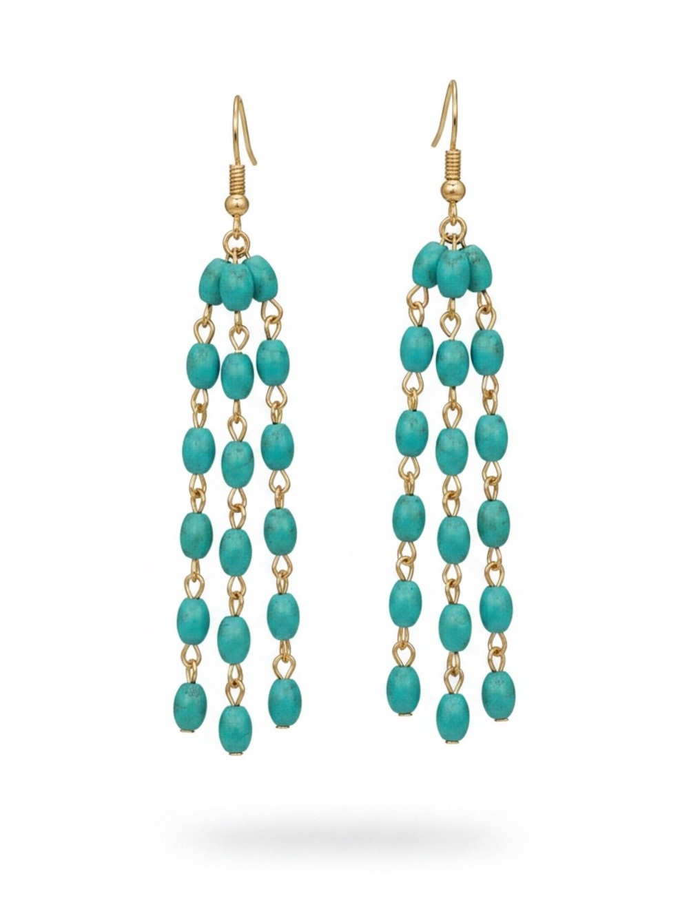 Plunder Turquoise Beaded Tassel Drop Earrings - Women Fashion Jewelry new